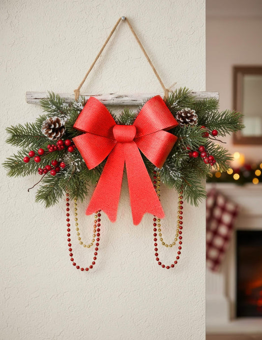 Mise en situation du nœud de fête pour décoration rouge brillant