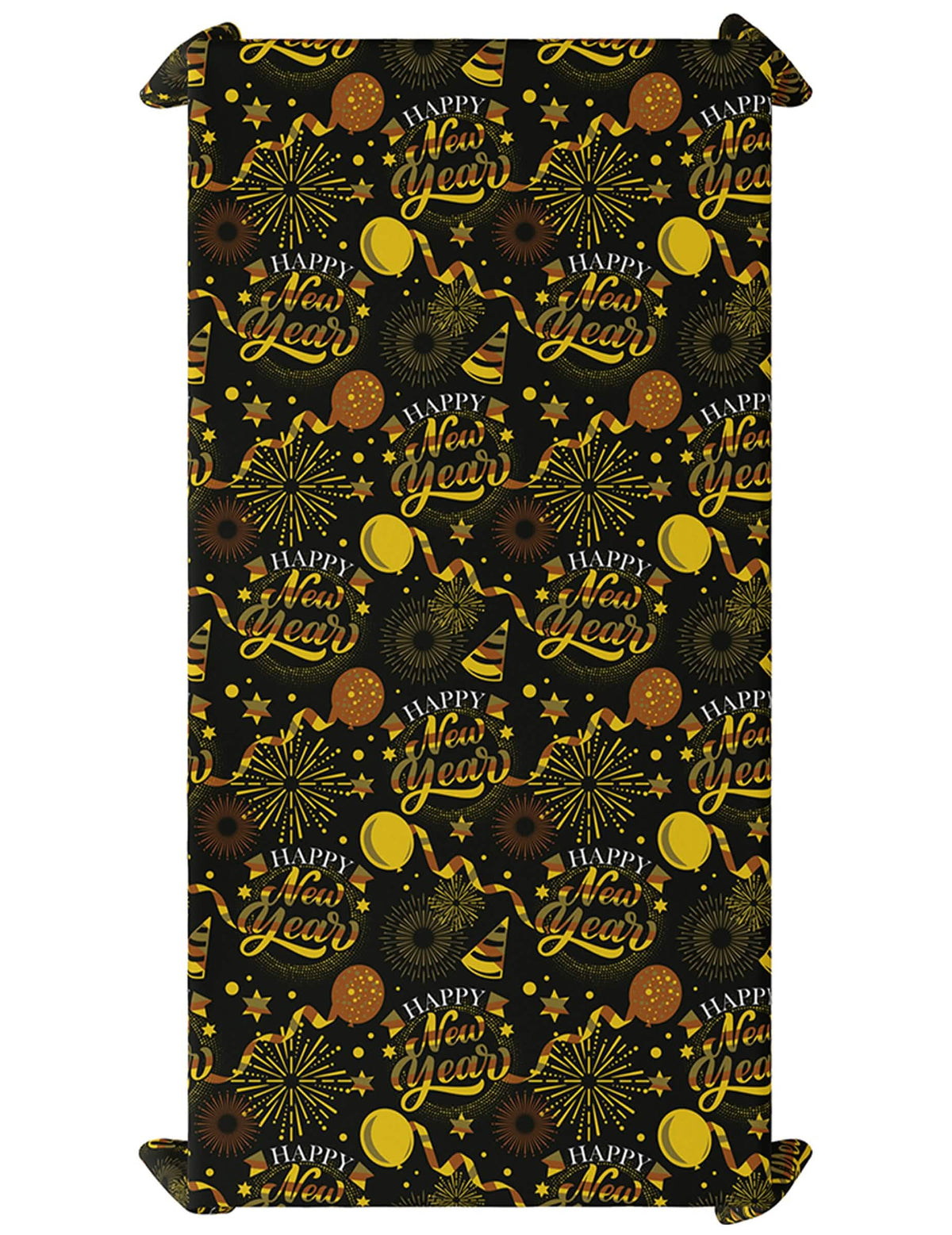 Détail du motif de la nappe Happy New Year pour fête noir et or