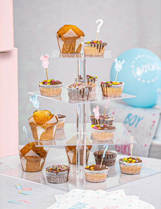 Mise en situation du présentoir à gâteaux à étage carré pour buffet de fête
