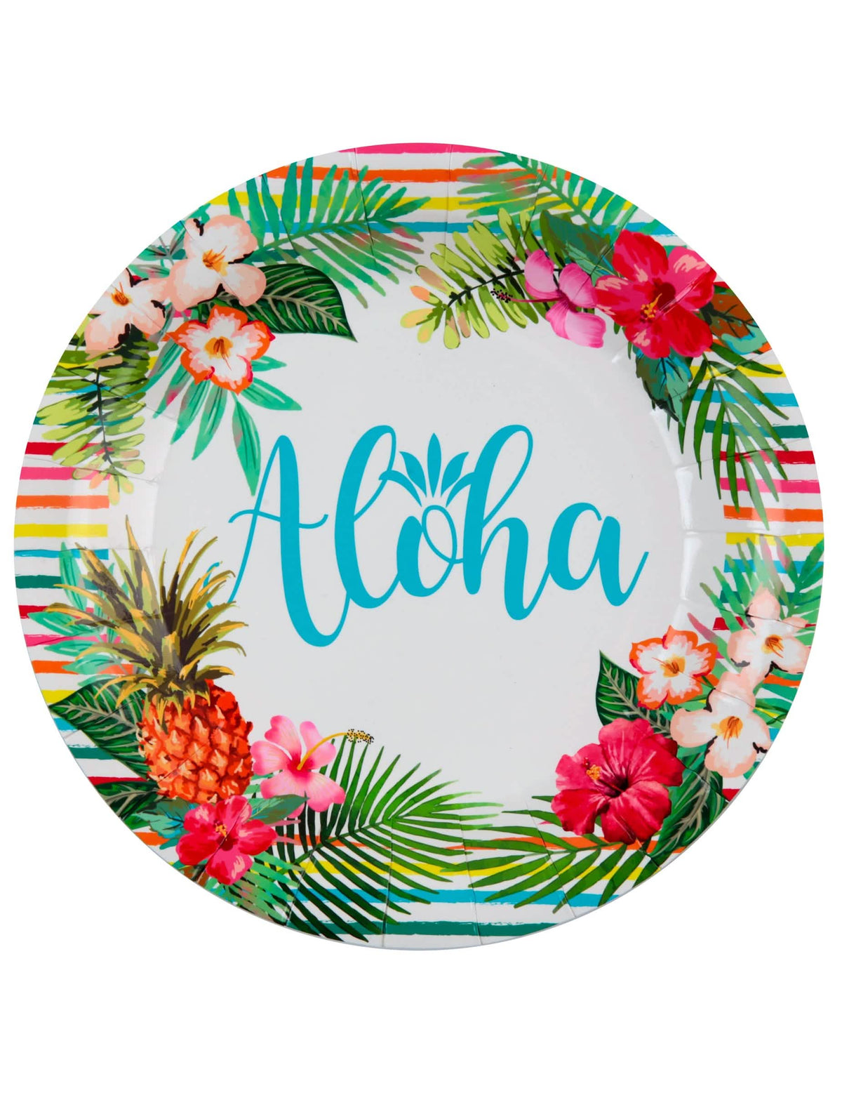 farfurii de carton Aloha pentru petrecere cu modele tropicale cu flori și ananas