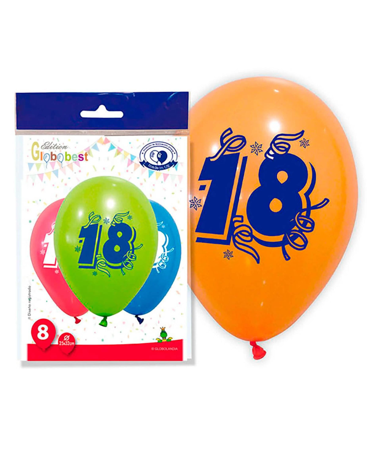 8 baloane cifrul 18 pentru aniversare multicolore