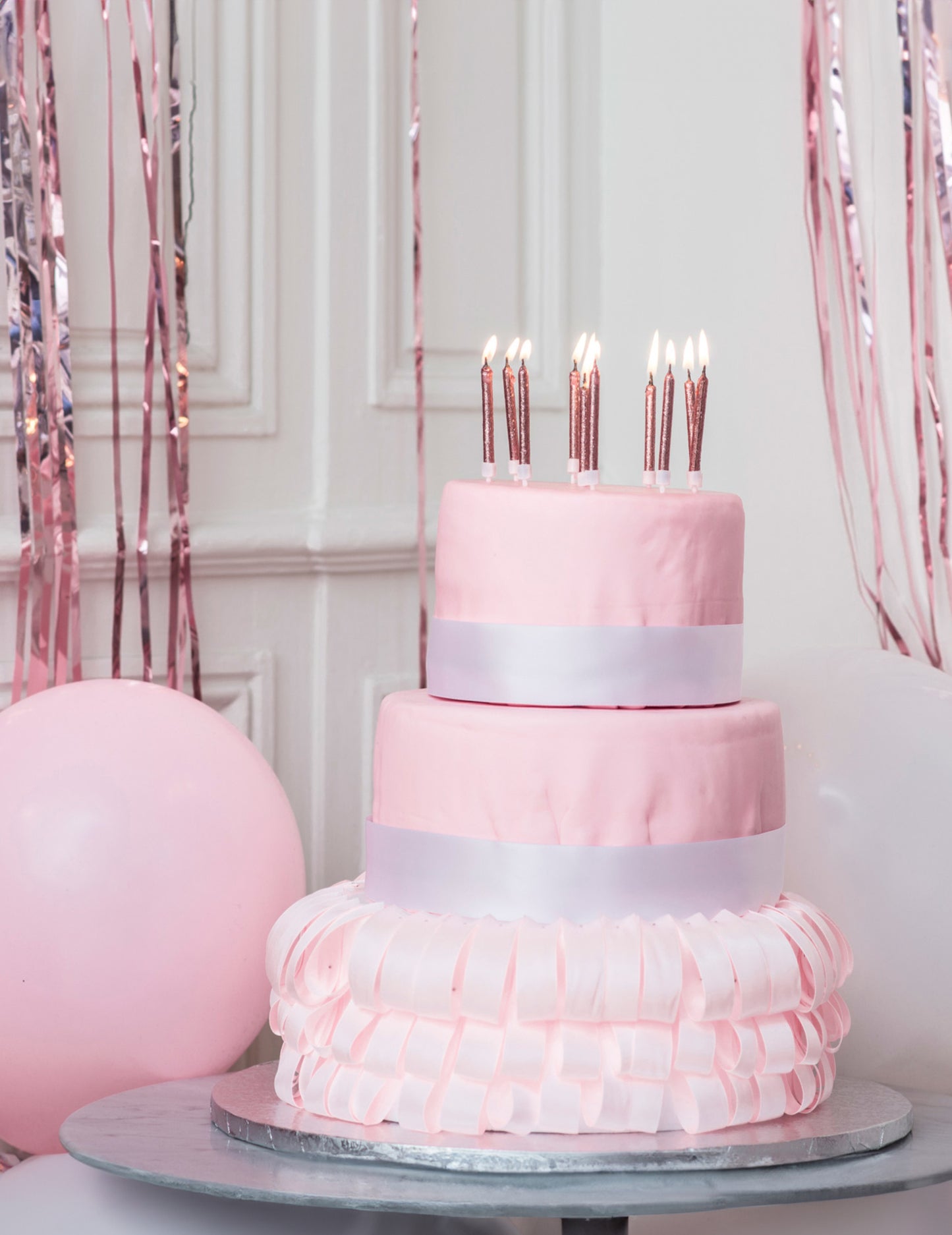 10 lumânări cu bobeșe strălucitoare aurii roz 6 cm ziua de naștere