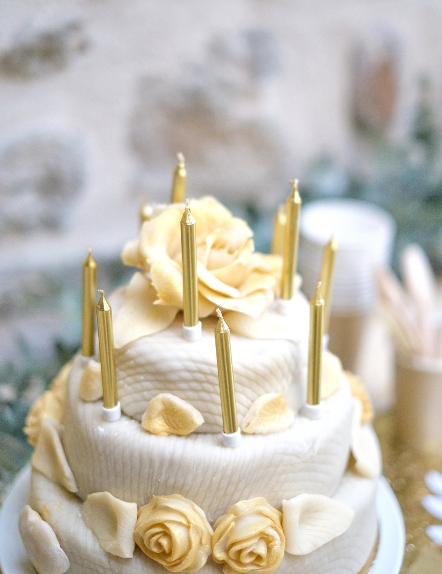 10 lumânări de aniversare de aur metalic 7 cm