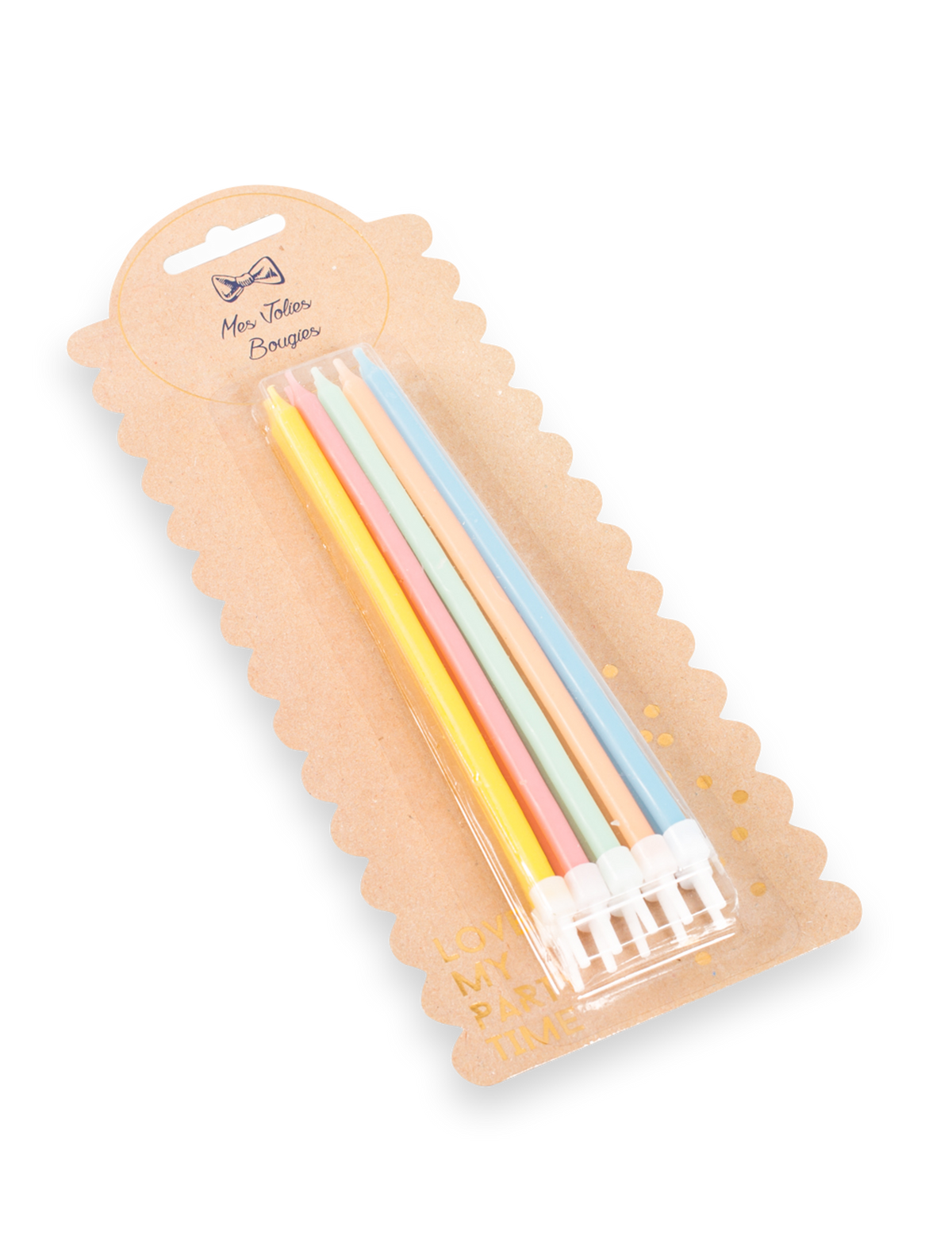 10 lumânări mari de aniversare pastel, multicolore, cu bobèches
