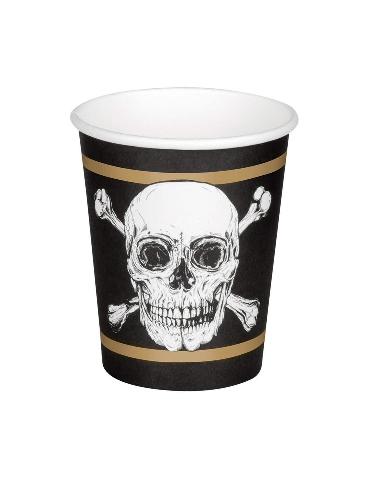 Vedere din față a unui pahar din carton Pirate Jolly Roger