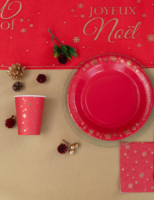 Mise en situation sur table des gobelets en carton flocon d'or