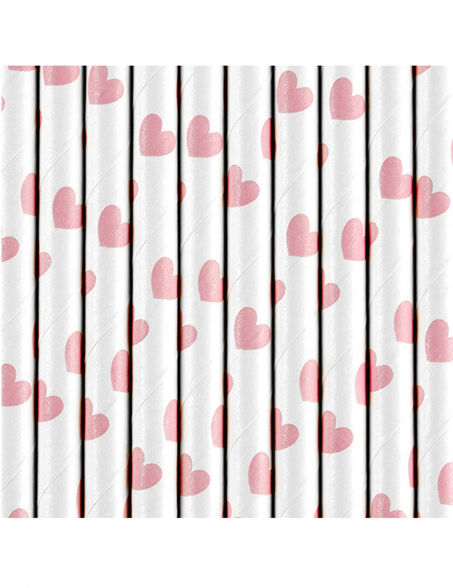 10 pailles en carton blanches cœurs roses 19,5 cm saint valentin