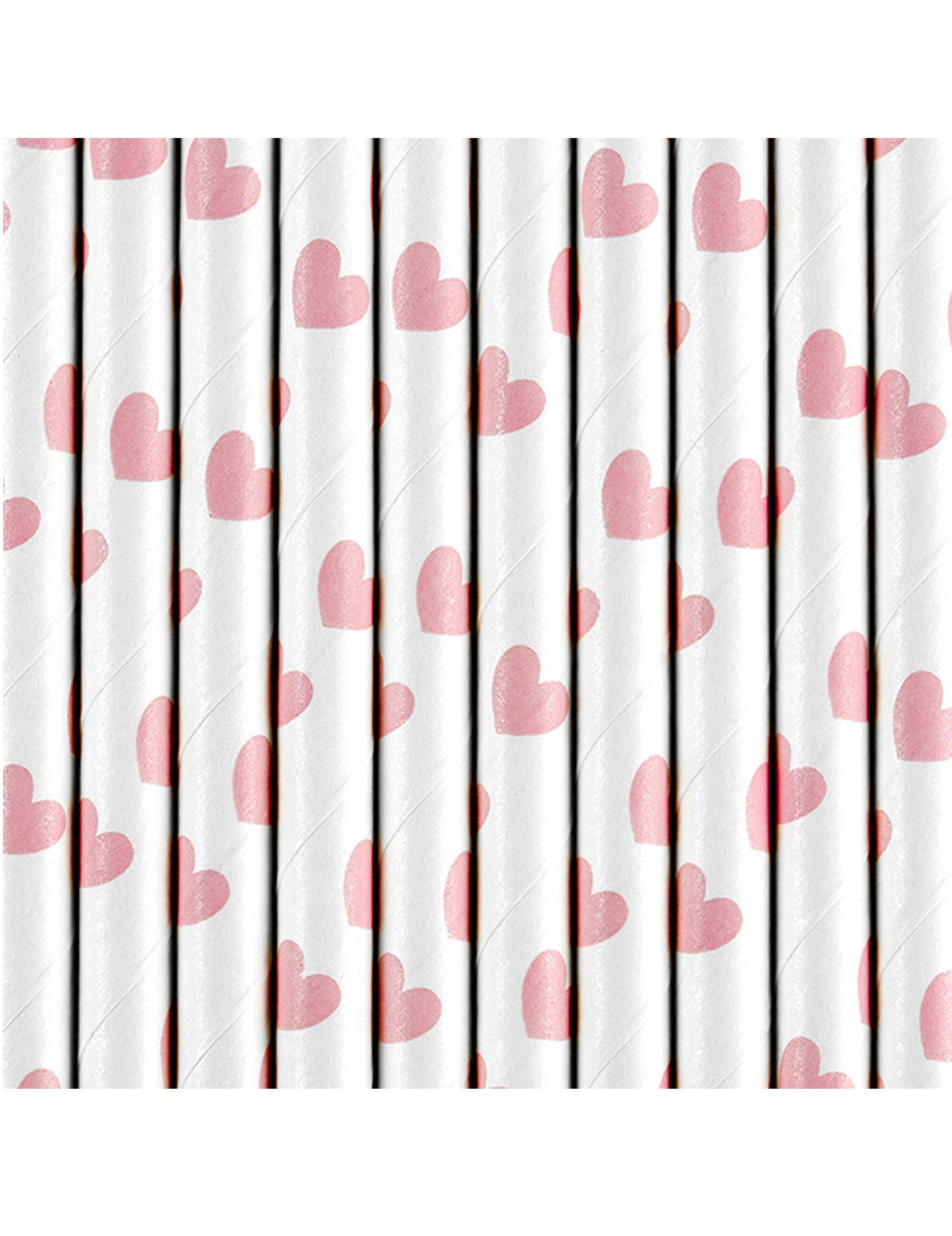 Gros plan sur les motifs de cœurs roses des pailles en carton Saint-Valentin