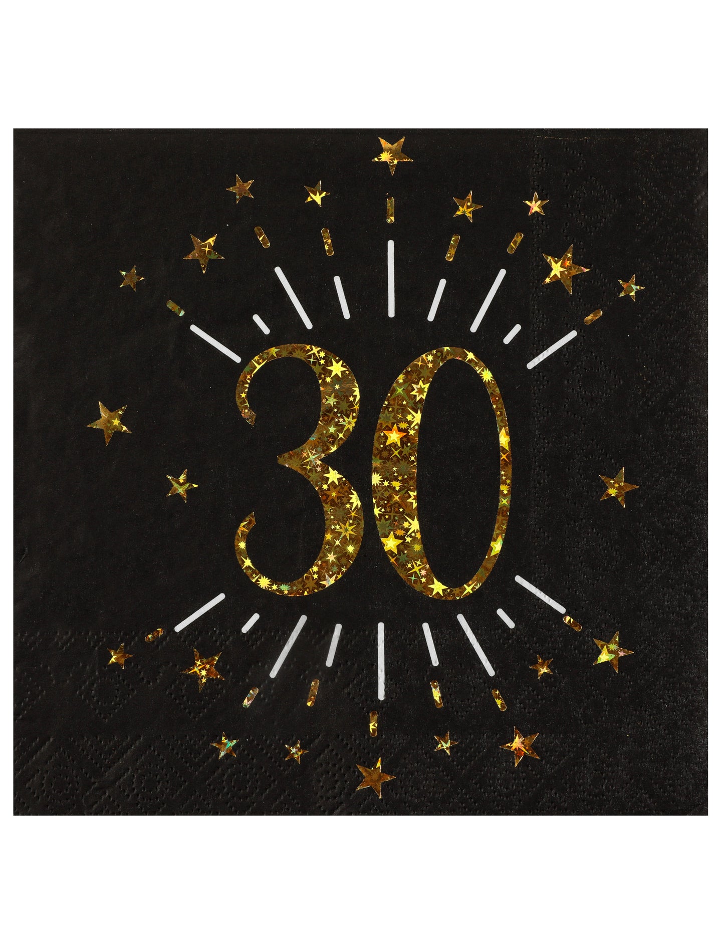 Serviettes papier joyeux anniversaire 30 pour adulte noir et or avec étoiles