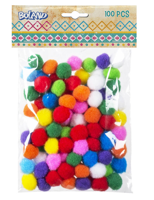 Vue de l'emballage des pompons pour décoration de fête multicolores