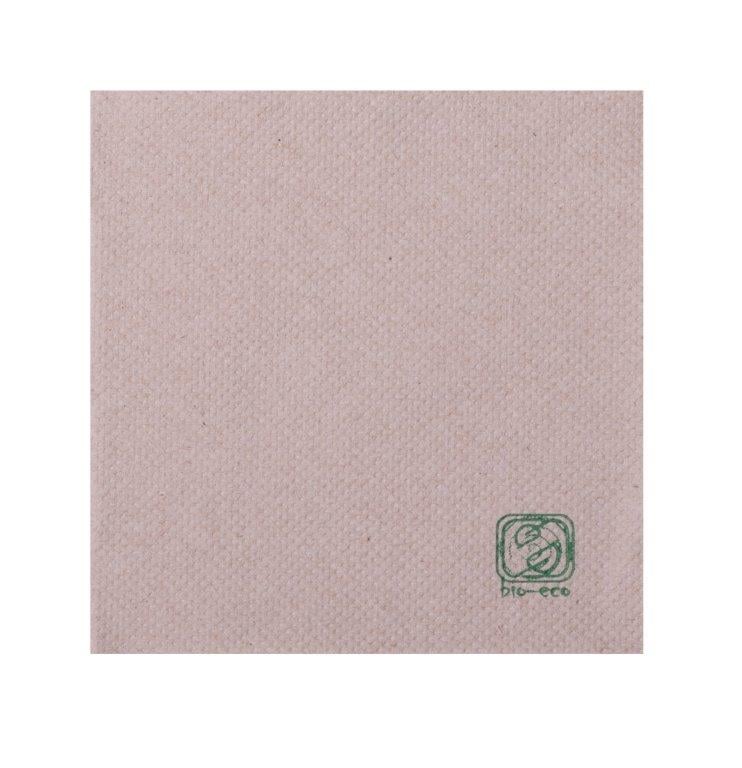 Serviettes à cocktail en ouate recyclée compostables marron clair avec logo vert