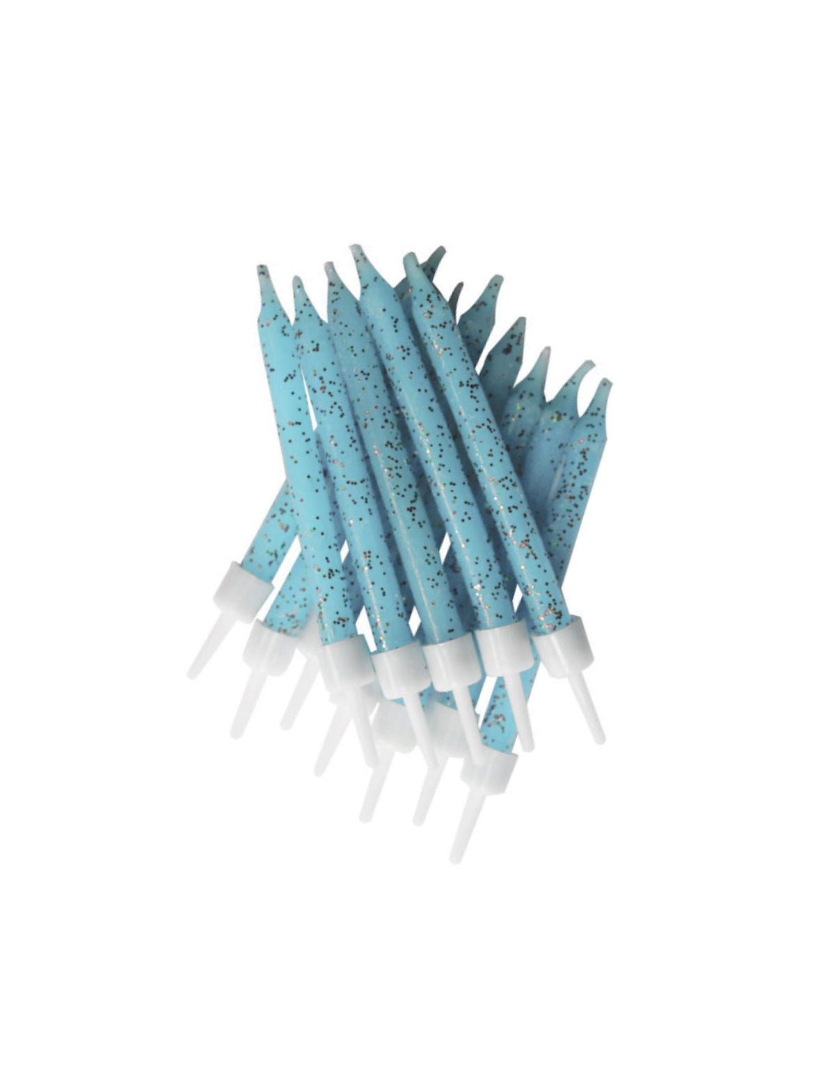 Set de 12 lumânări pentru tort albastru pastel cu sclipici