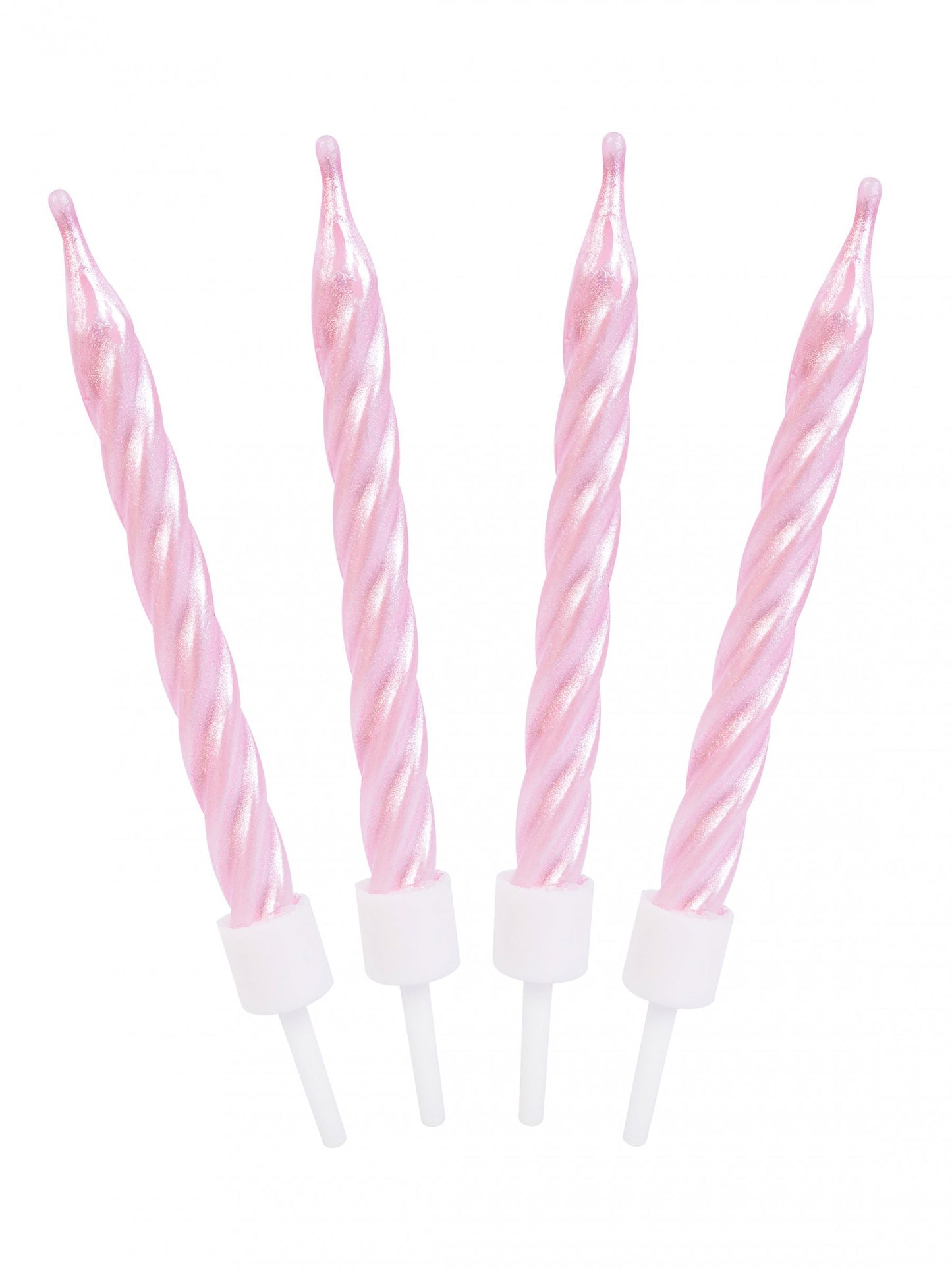 12 lumânări de aniversare roz sidefate spiralate 6 cm