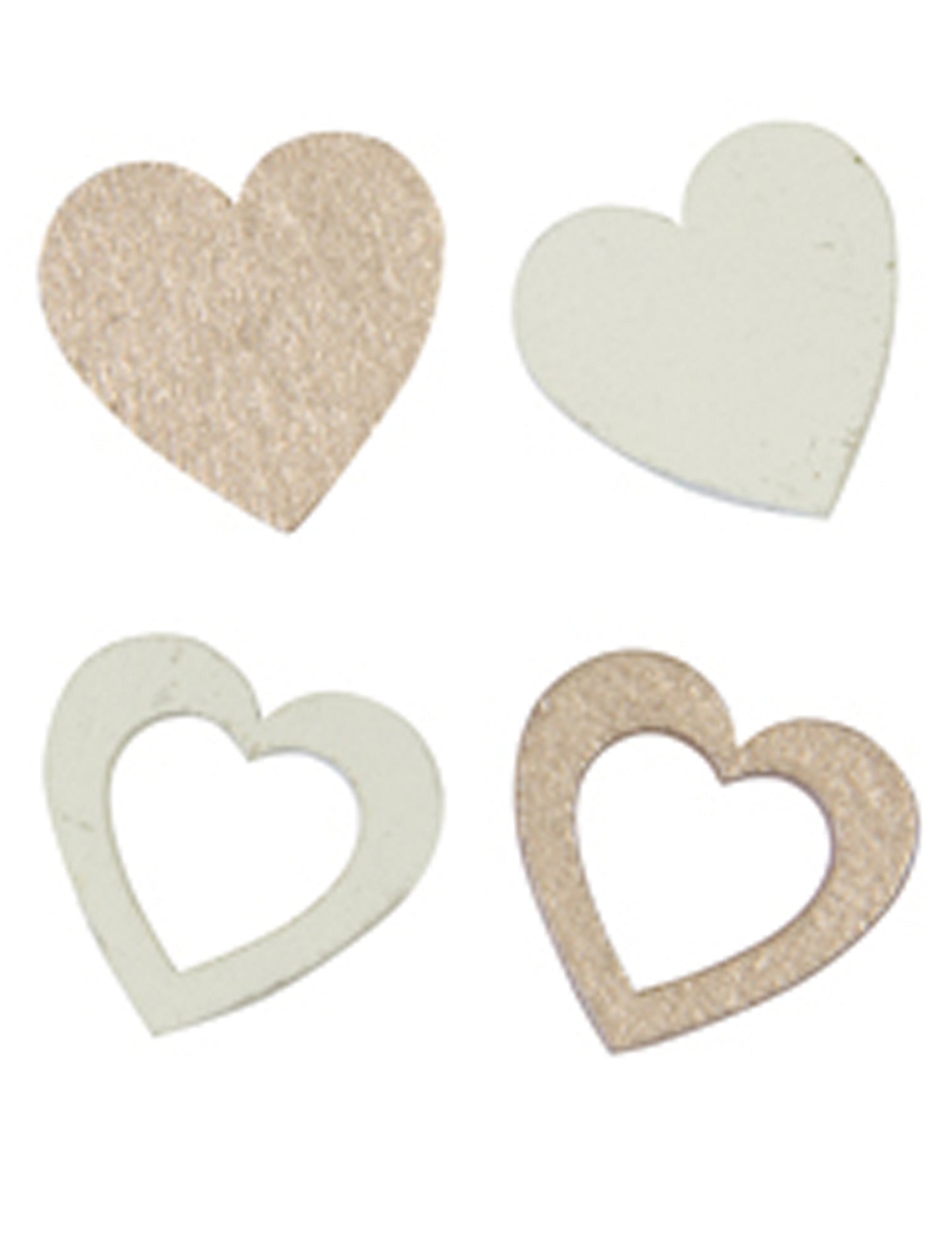 12 piese confetti din lemn, inimioare albe și aurii roz, 2 x 2 cm pentru nuntă