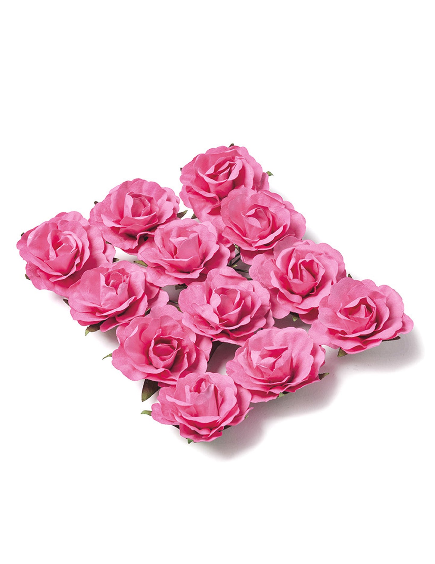 12 roses à piquer fleurs pour décoration fuchsia en papier