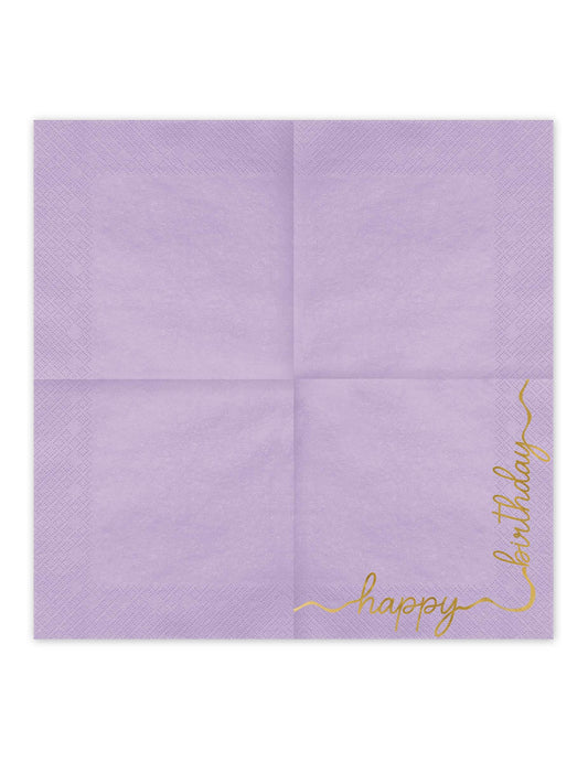 12 Serviettes en papier Happy Birthday pastel et or 33 × 33 cm