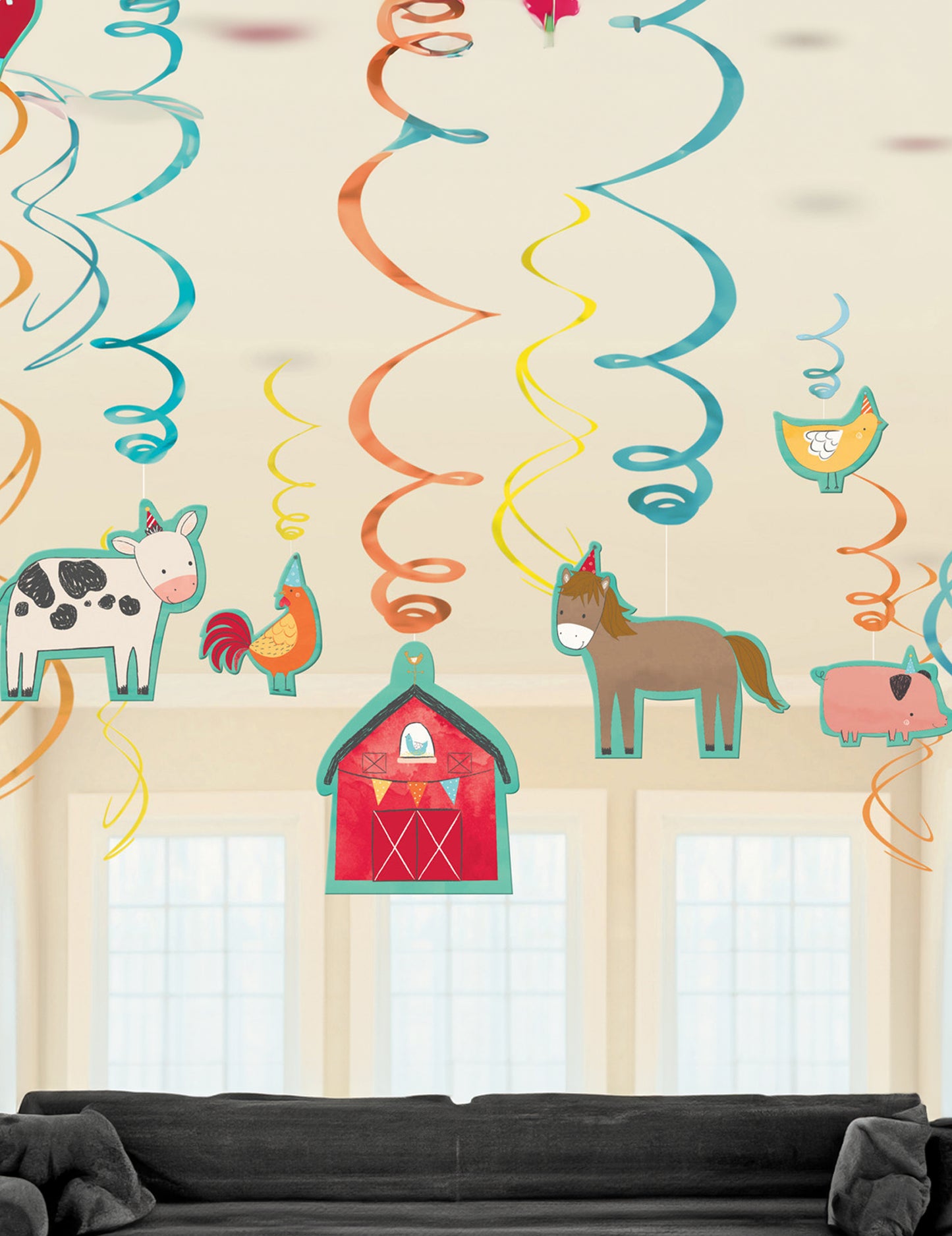 12 decorațiuni metalice spiralate suspendate pentru o zi de naștere la fermă