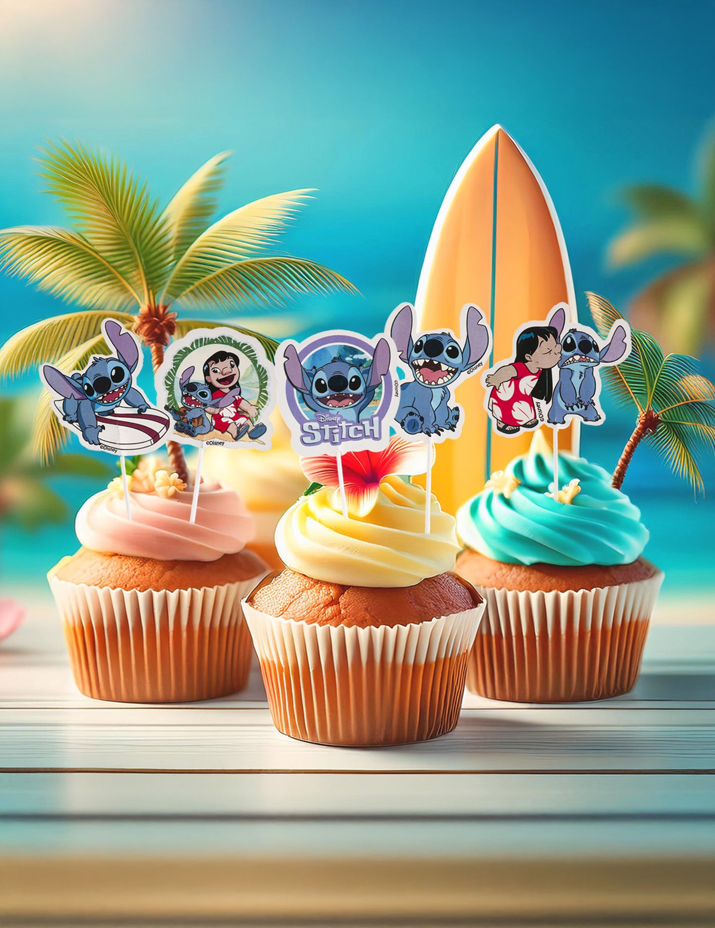 16 Cake Toppers en papier Stitch