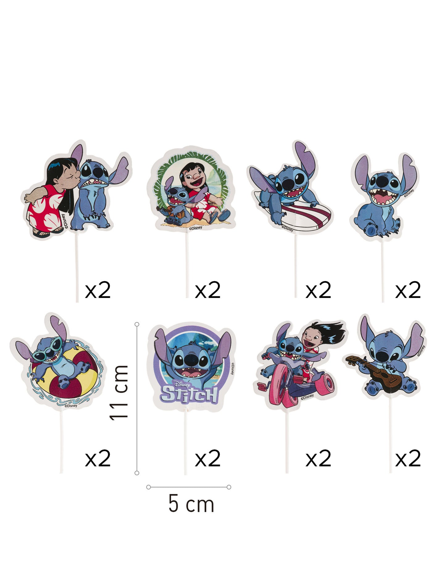 16 Cake Toppers en papier Stitch
