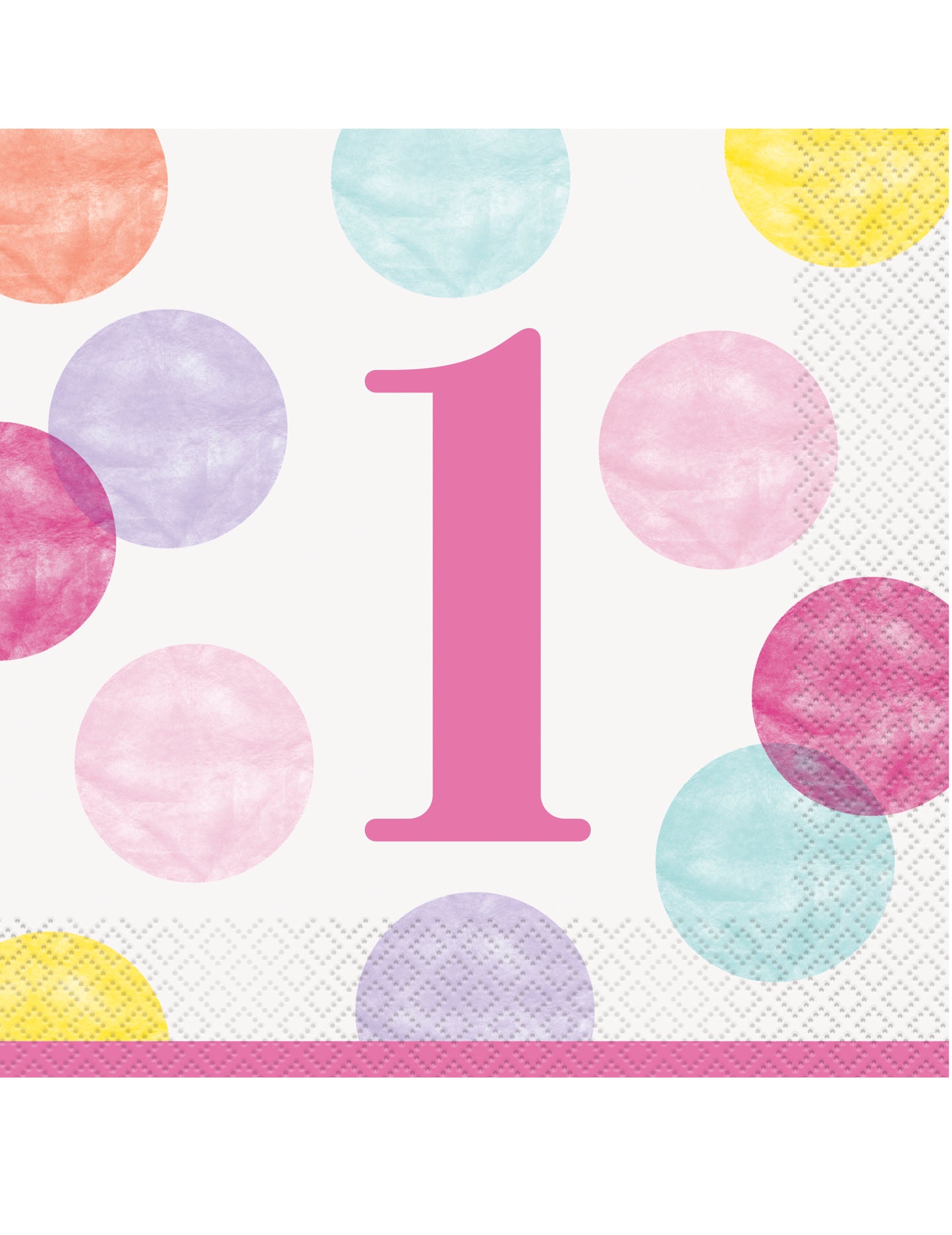 16 șervețele de hârtie cu buline roz și albe pentru prima aniversare, 84 x 84 cm cm