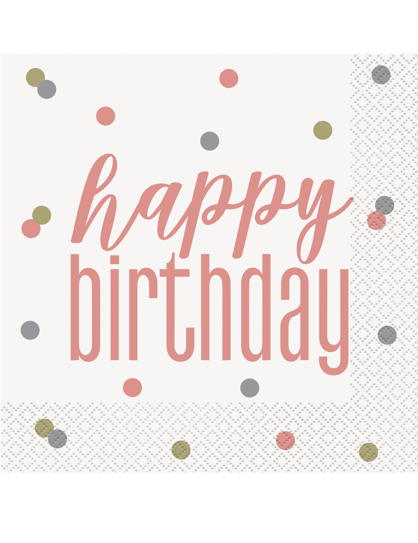 Serviettes en papier Happy Birthday pour anniversaire blanches et rose gold