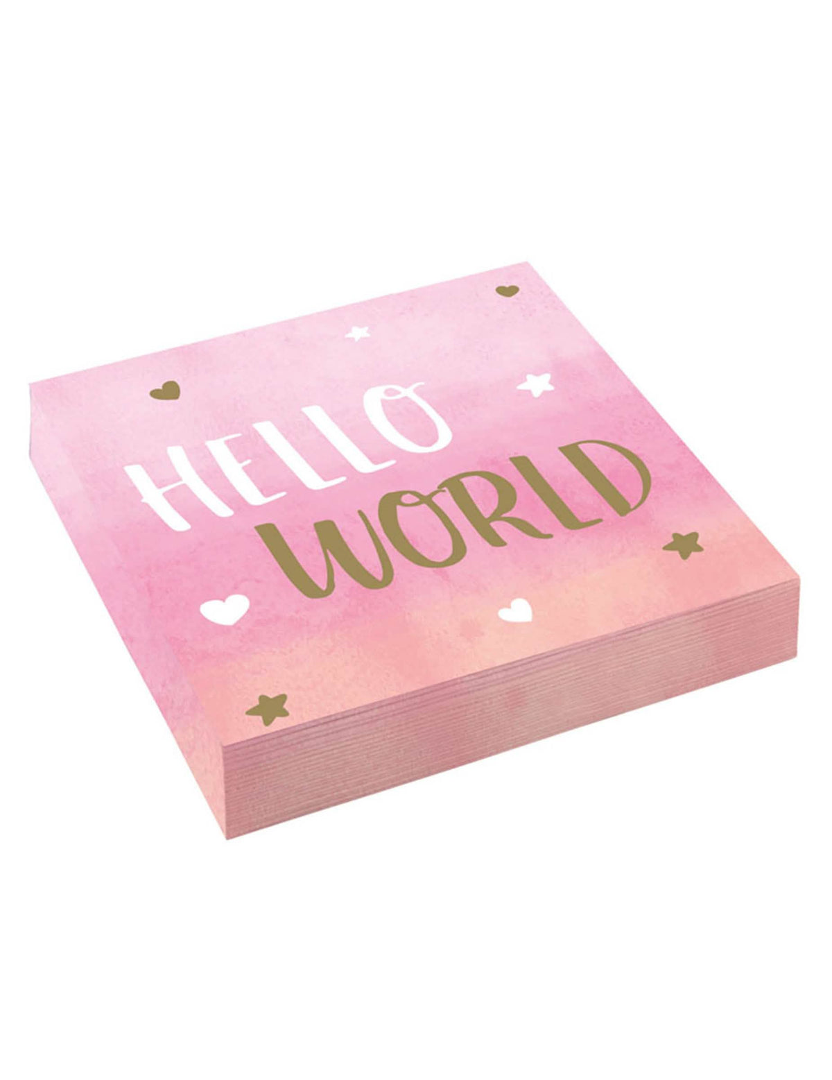 șervețele de hârtie Hello World pour baby shower roz et auriu