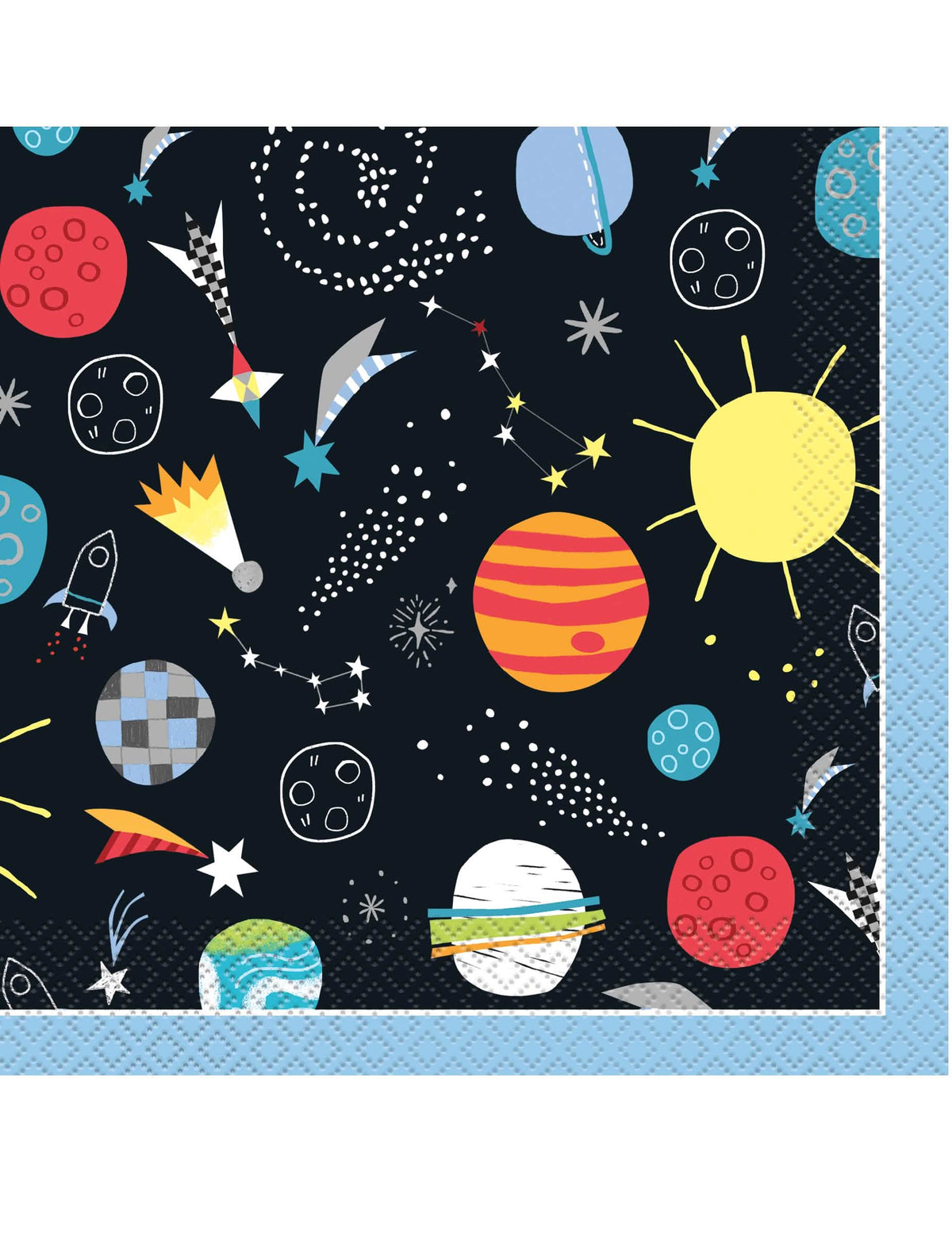 șervețele de hârtie univers negre cu motive de planete și rachete
