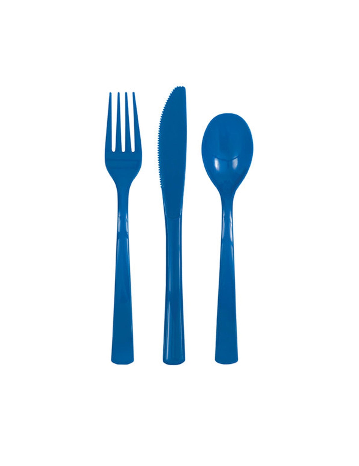 18 tacâmuri din plastic albastru închis, inclusiv furculițe, cuțite și linguri
