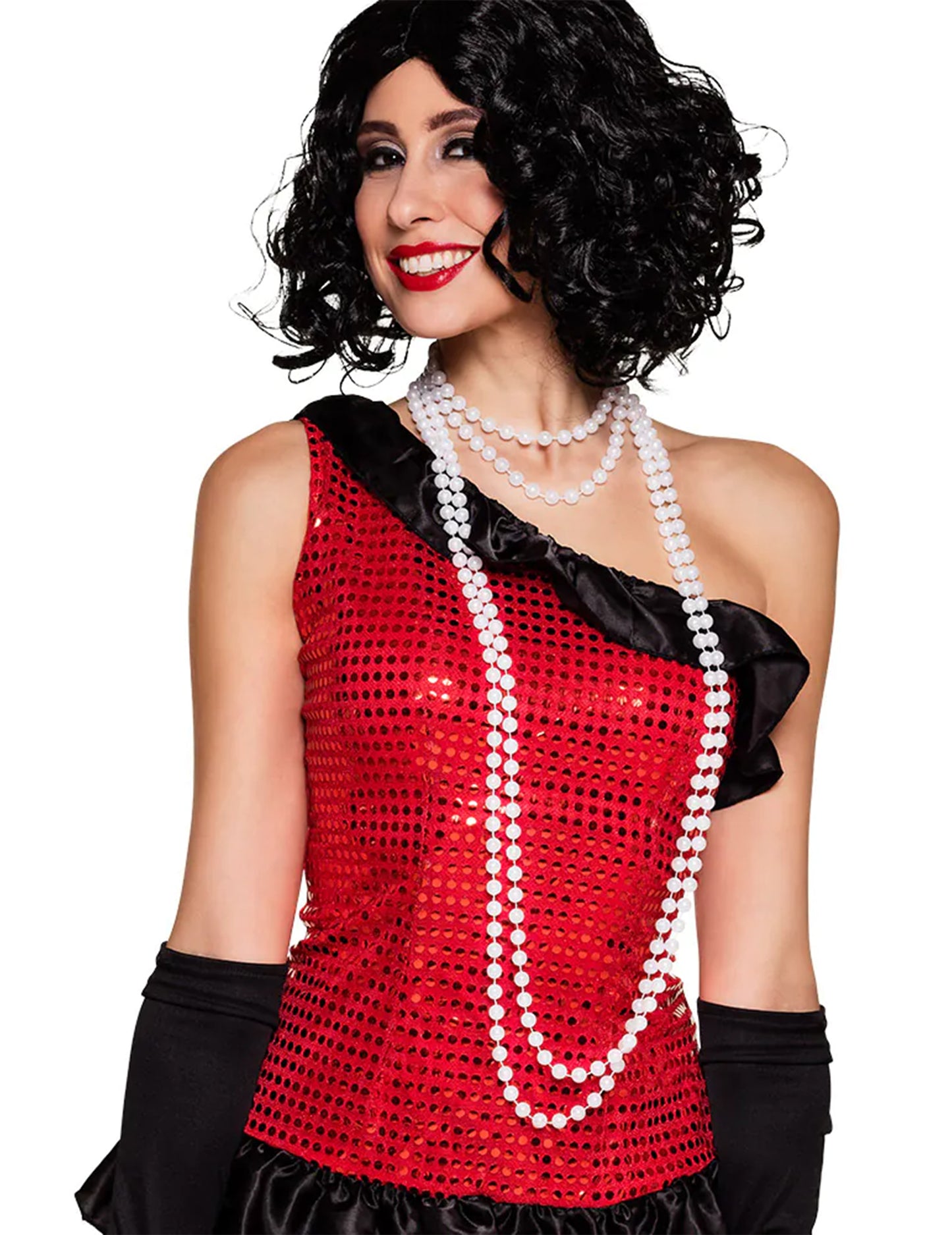 Vue portée du collier de perles blanches pour femme