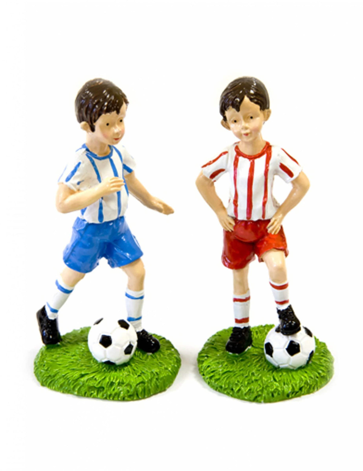 Figurină jucător de fotbal pentru tort albastră și roșie din rășină