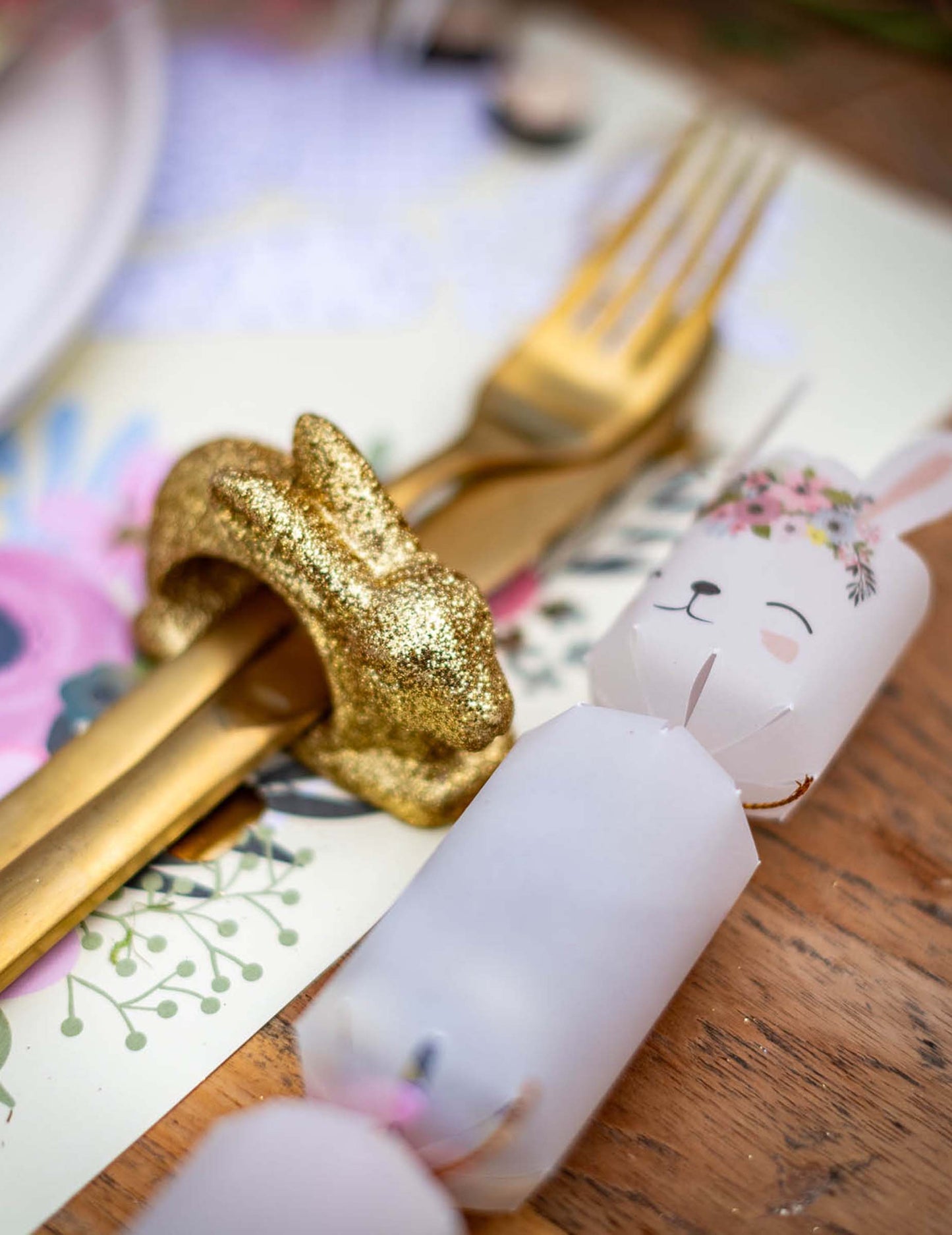 2 inele de șervețel cu sclipici auriu și iepure, 4,5 x 8 cm pentru Paște