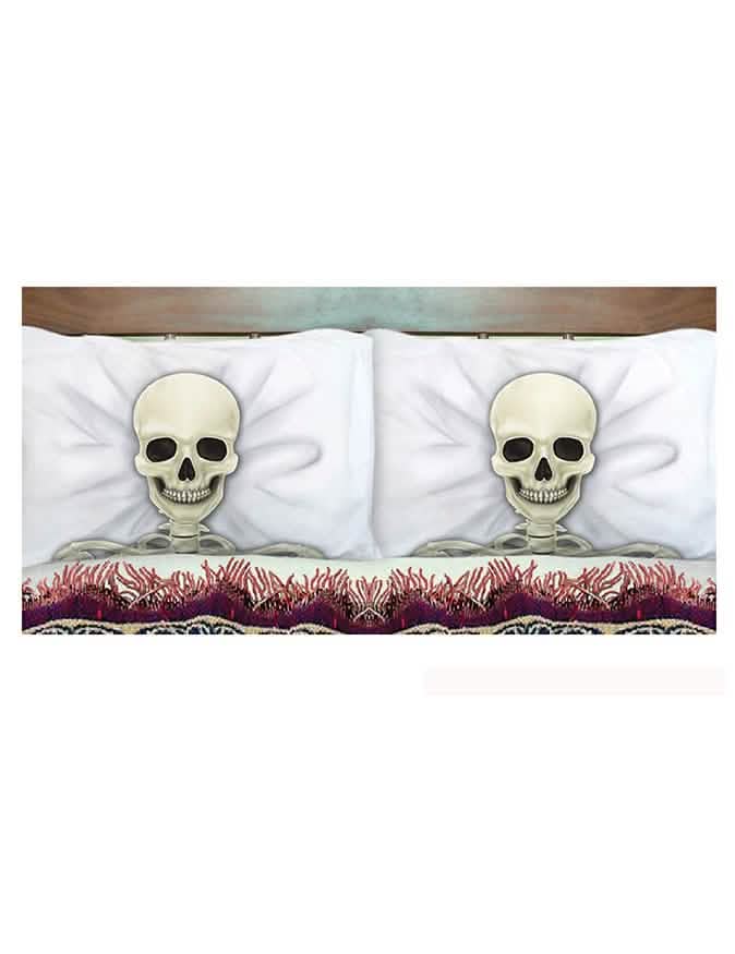 Fețe de pernă albe cu schelet halloween cu motiv de craniu
