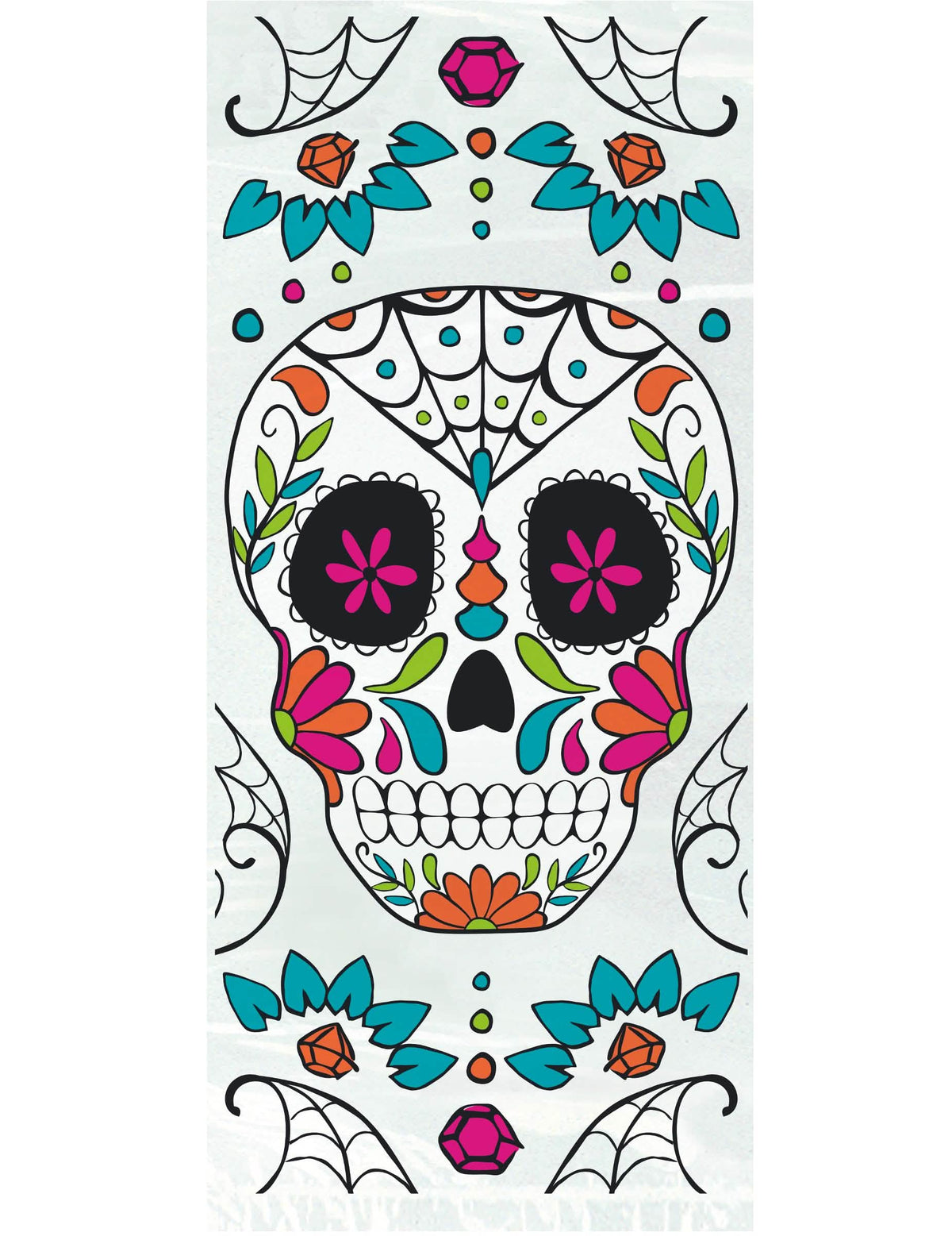 Pungi de bomboane din plastic Dia de los muertos pentru petrecere albe cu motive de cap de mort mexican colorat