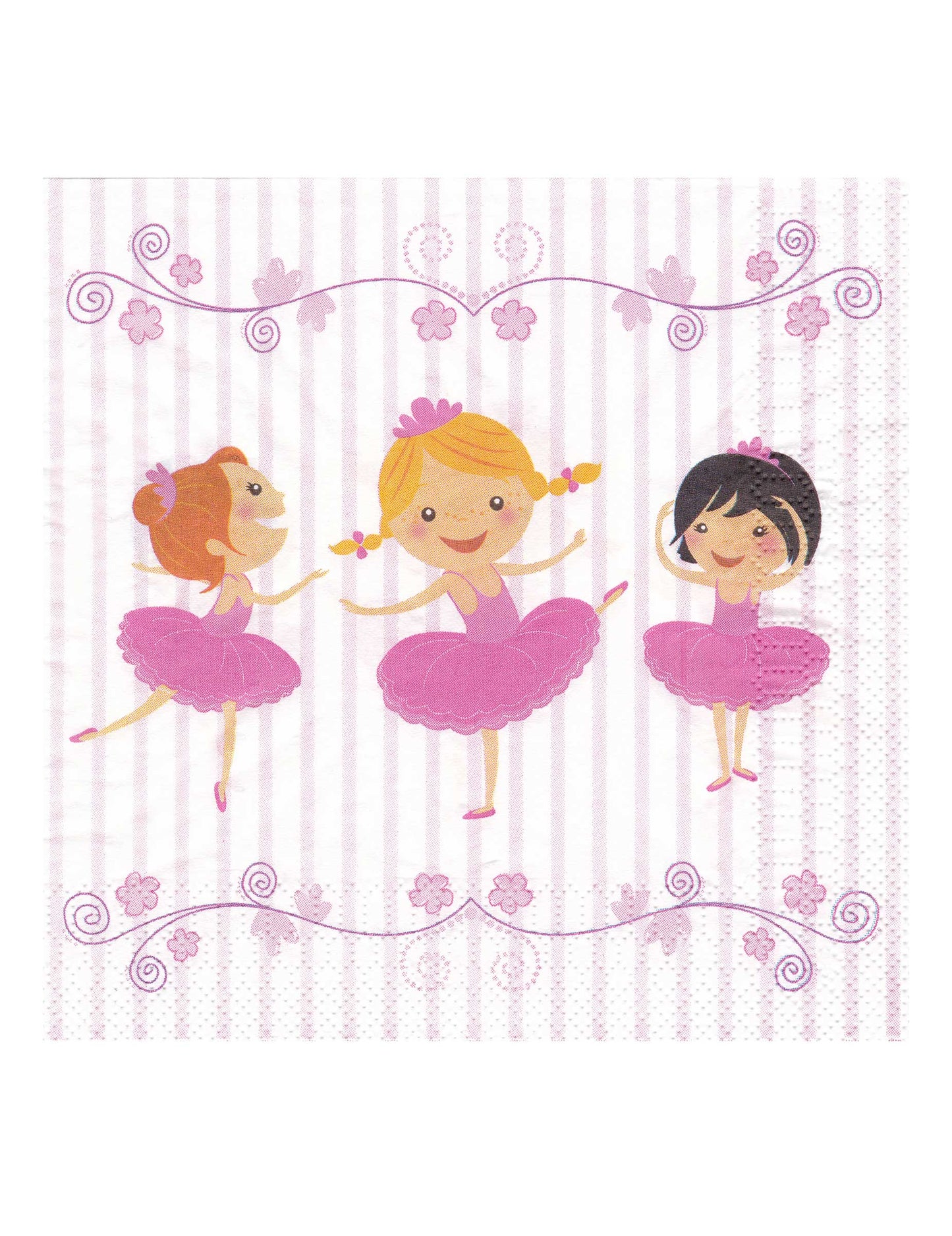 Serviettes en papier ballerines pour enfant rose et blanc à rayures