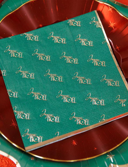 20 șervețele cocktail Crăciun Fericit atemporal verde și auriu 24 x 24 cm
