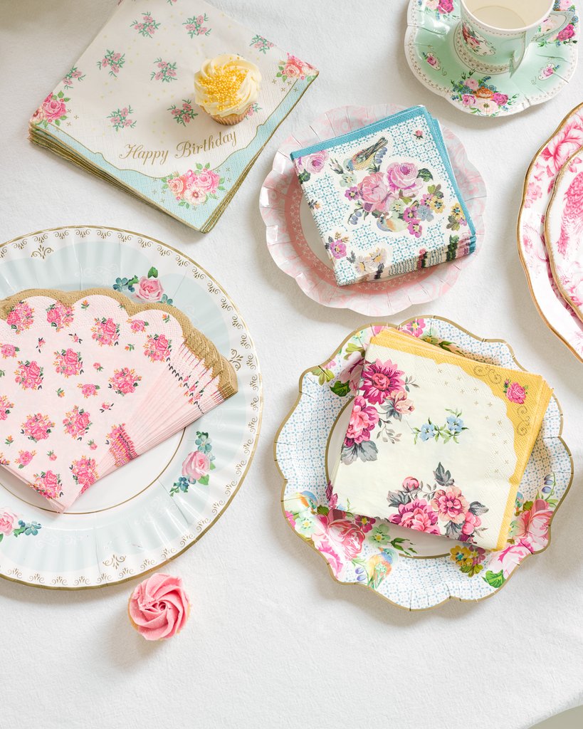 20 șervețele din hârtie happy birthday ceai între prietene flori roz 33 x 33 cm