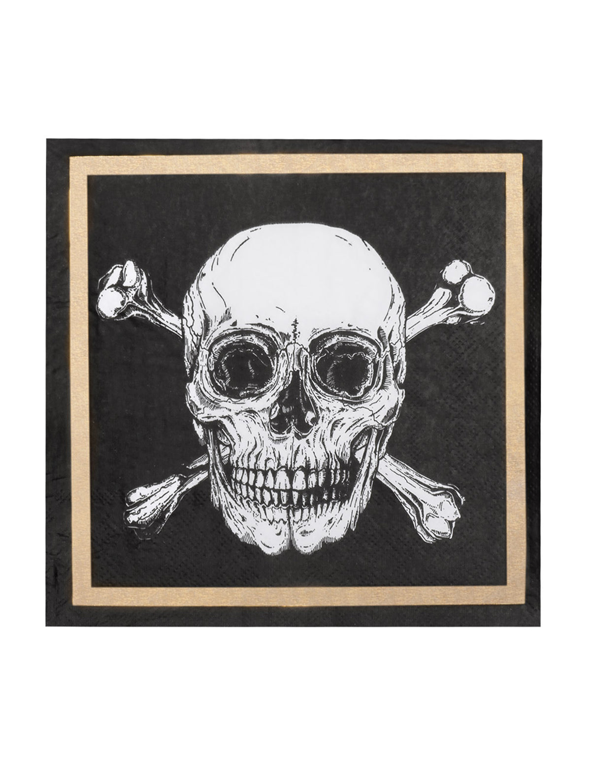 Détail du motif de tête de mort des serviettes en papier Pirate Jolly Roger