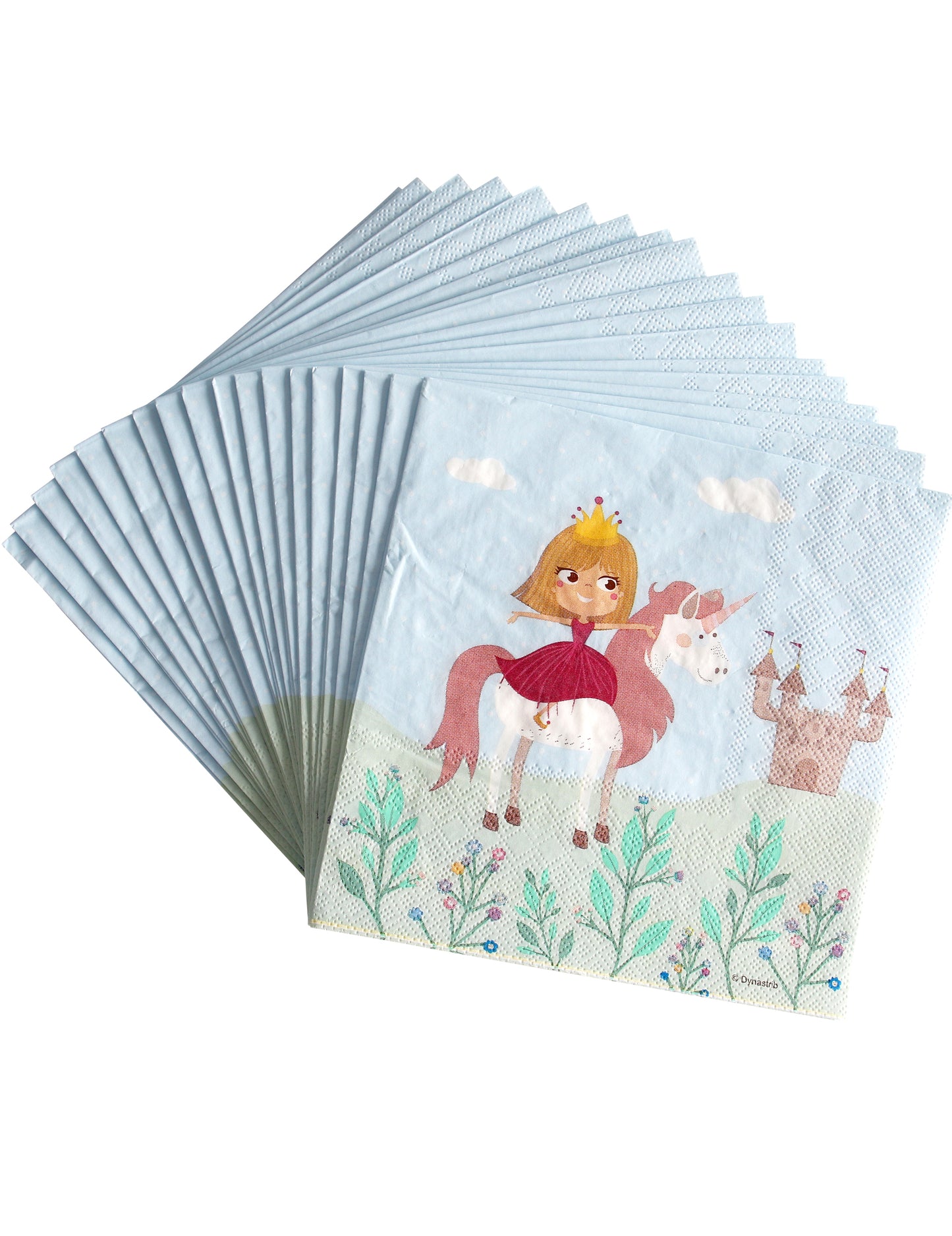 Serviettes en papier Princesse pour enfant bleu ciel avec licorne et château