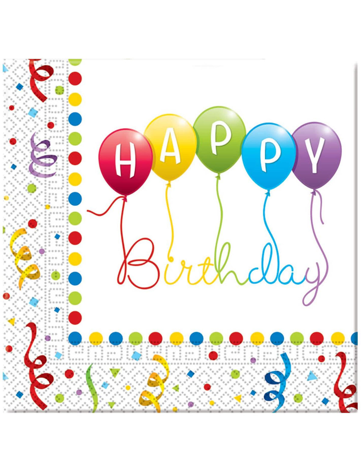 șervețele de hârtie Happy Birthday pentru decorațiuni festive multicolore cu baloane și serpentins