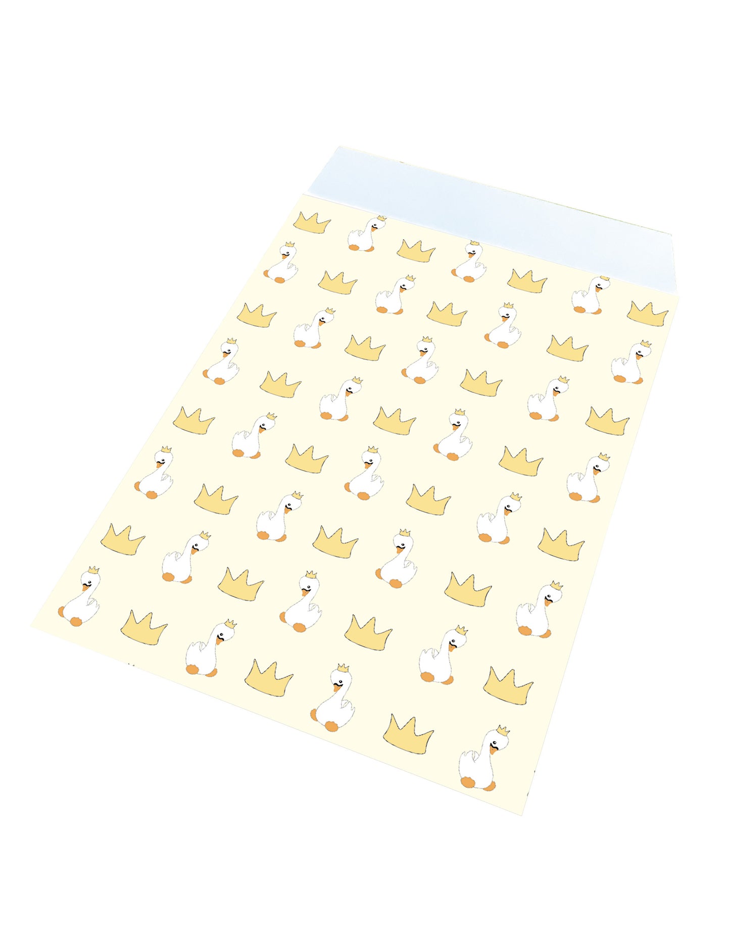 25 pungi cadou din hârtie cu lebede bebeluși, 17 x 13 cm galben cu coroane