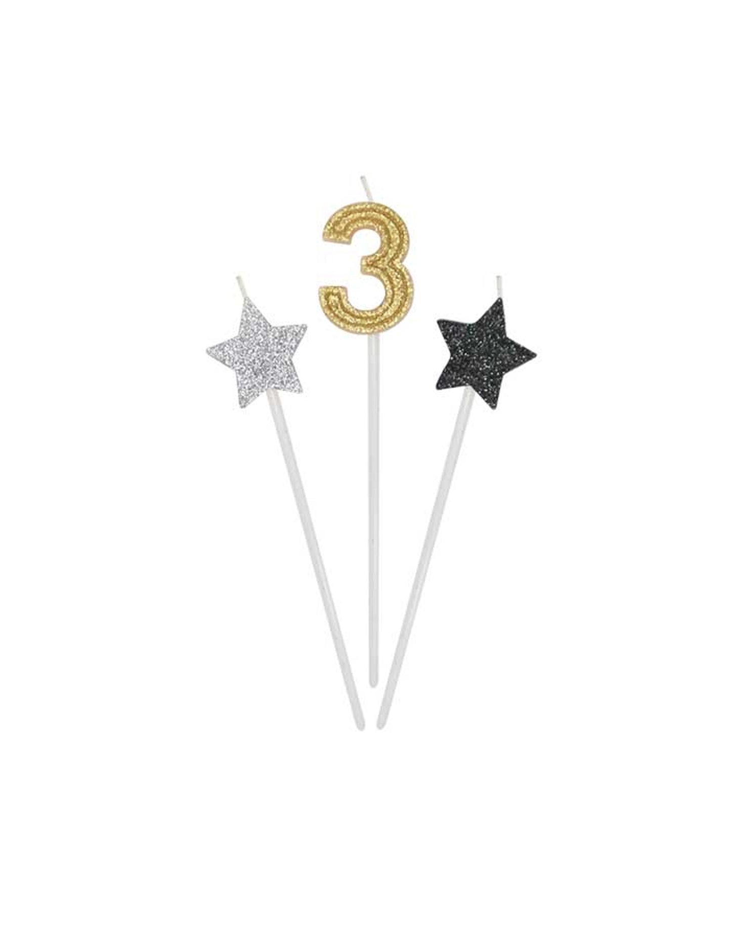 3 lumânări de naștere aurii, argintii și negre 16 cm