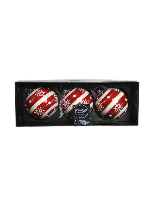 Coffret de présentation des boules de noël en verre flocons pour sapin rayées rouge et blanc