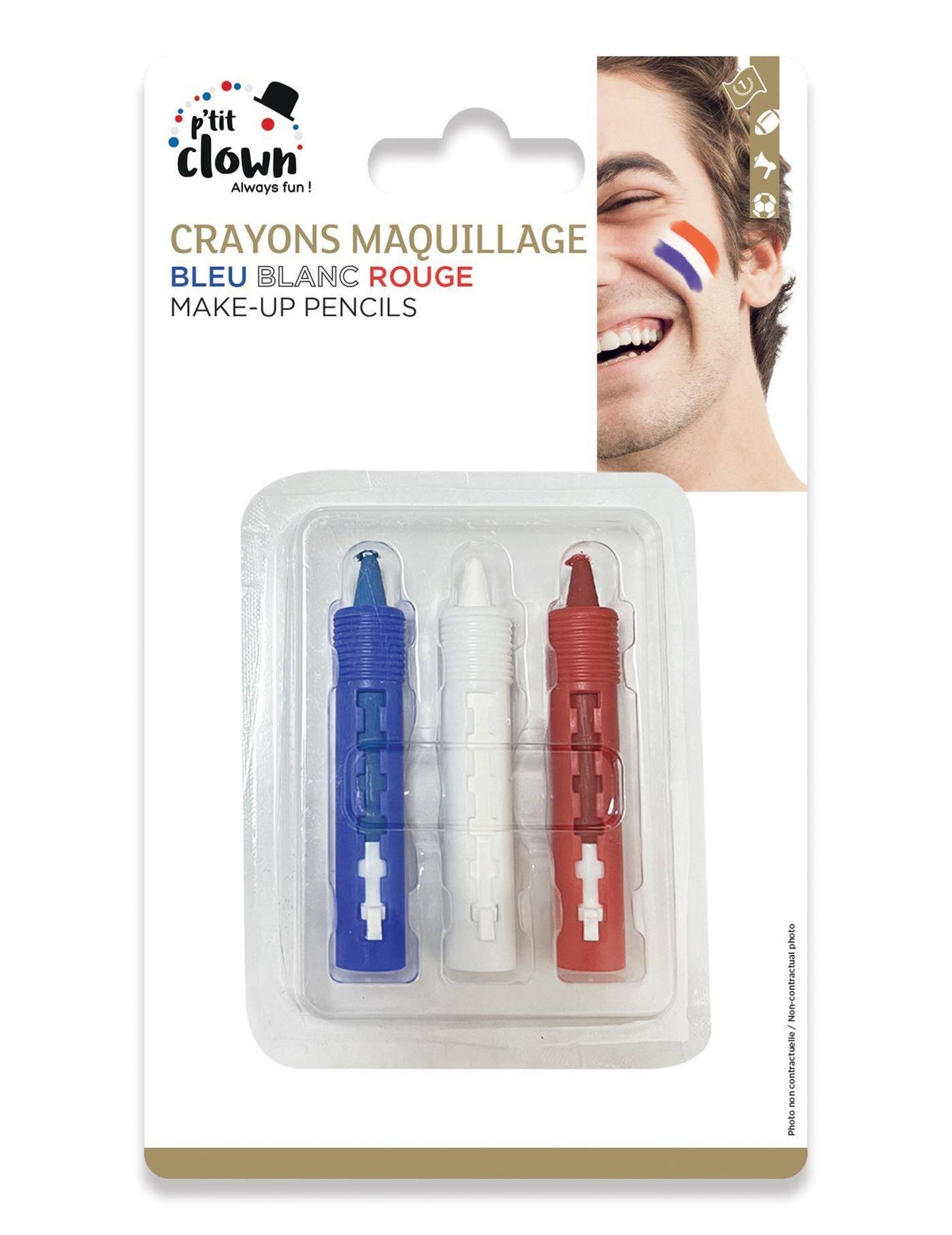 Crayons maquillage supporter France pour adulte bleu blanc rouge