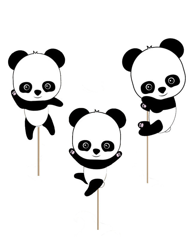 3 decorațiuni pentru tort cu pui de panda 20 cm, țepi de plastic