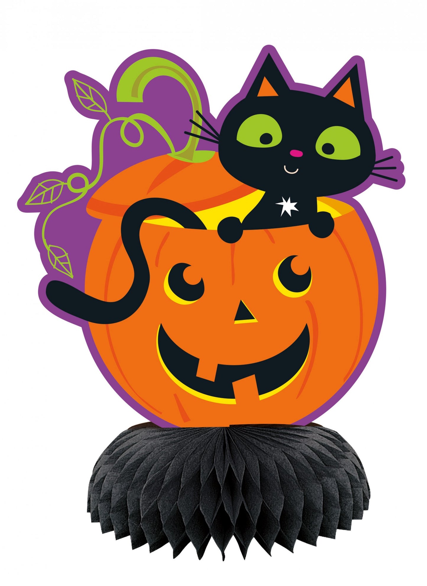 3 mini decorațiuni centrale din hârtie tip fagure cu model de pisică și dovleac 15 cm Decorațiuni de Halloween