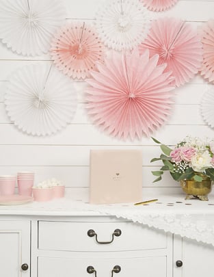 3 fani de hârtie albă Rosettes 20, 25 și 30 cm