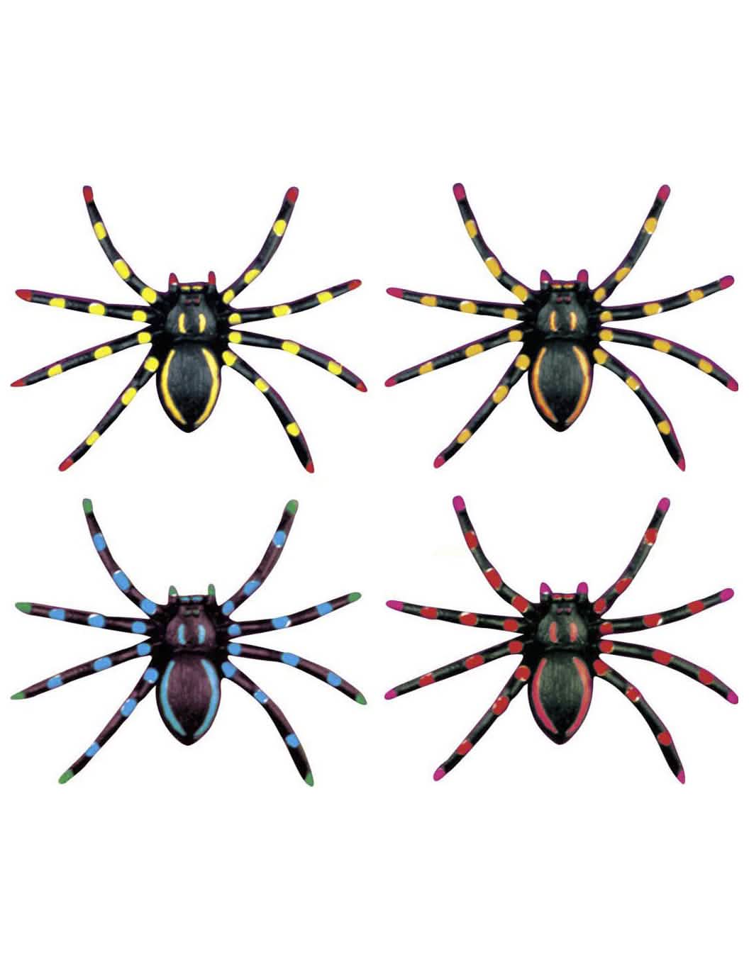 Araignées fluo Halloween pour décoration noires et multicolores