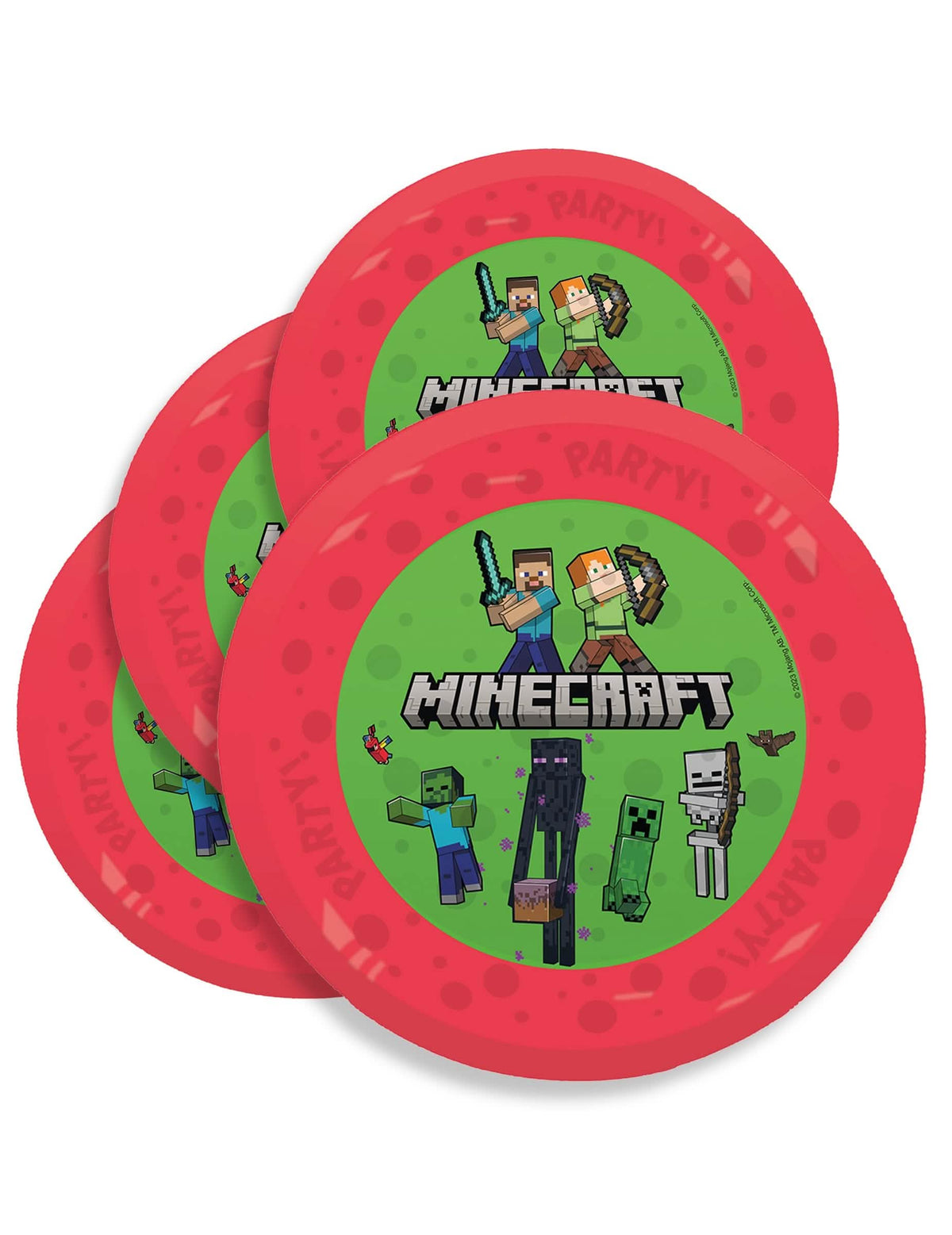 Assiettes réutilisables Minecraft pour enfant rouge et vert avec personnages