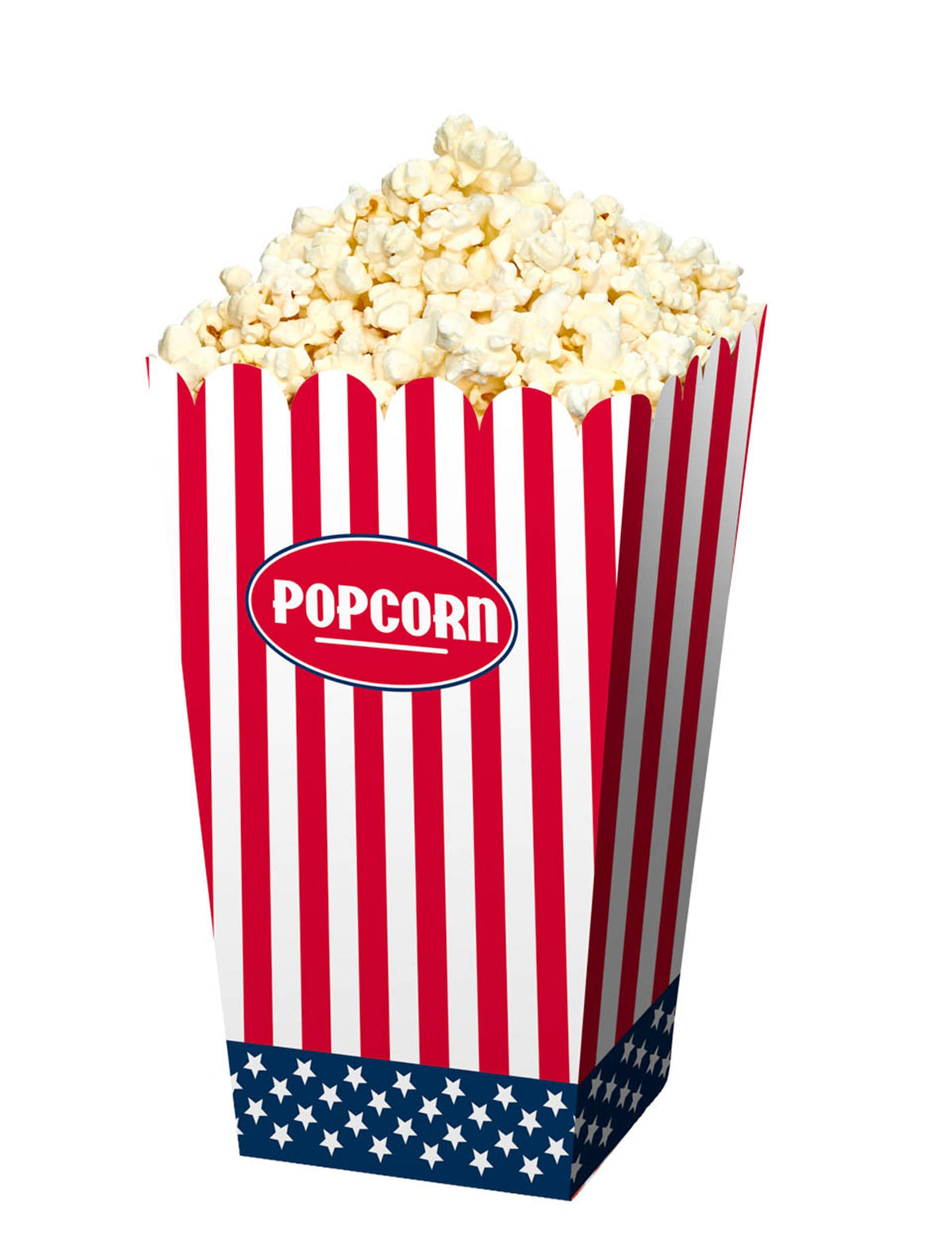 Boîtes à pop-corn USA pour fête rouge blanc et bleu à rayures avec étoiles