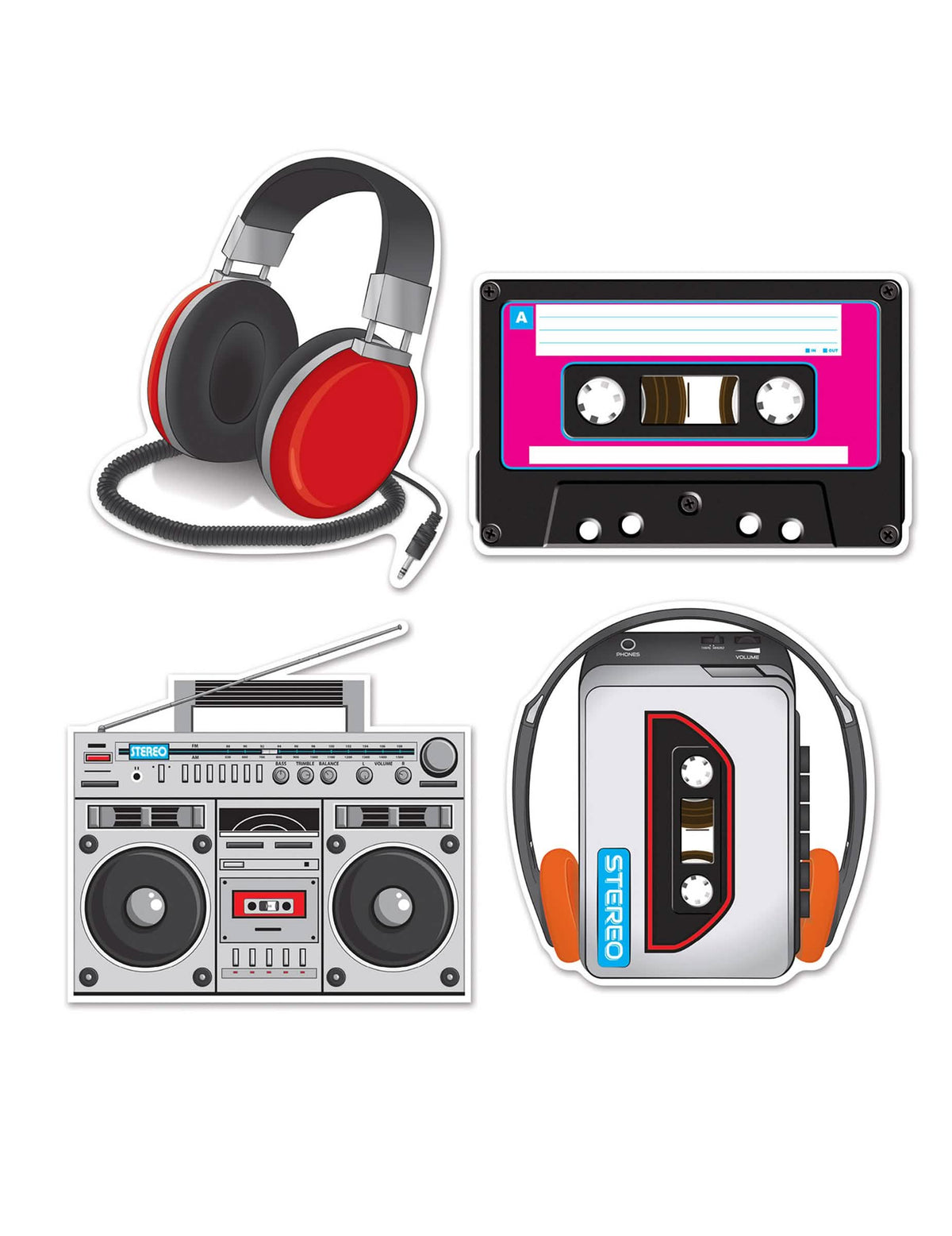 4 decorațiuni cartonate anii 80 temă muzică pentru petrecere multicolore